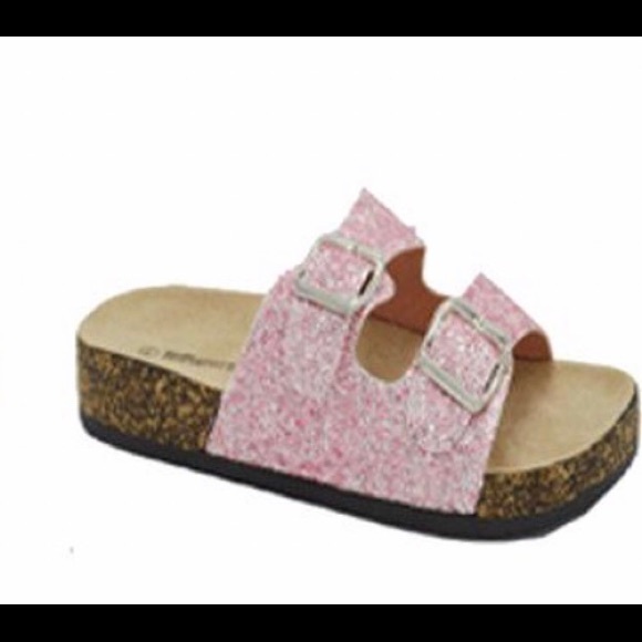 Women’s Pink Glitter Double Buckle Sandals - Picture 3 of 11
